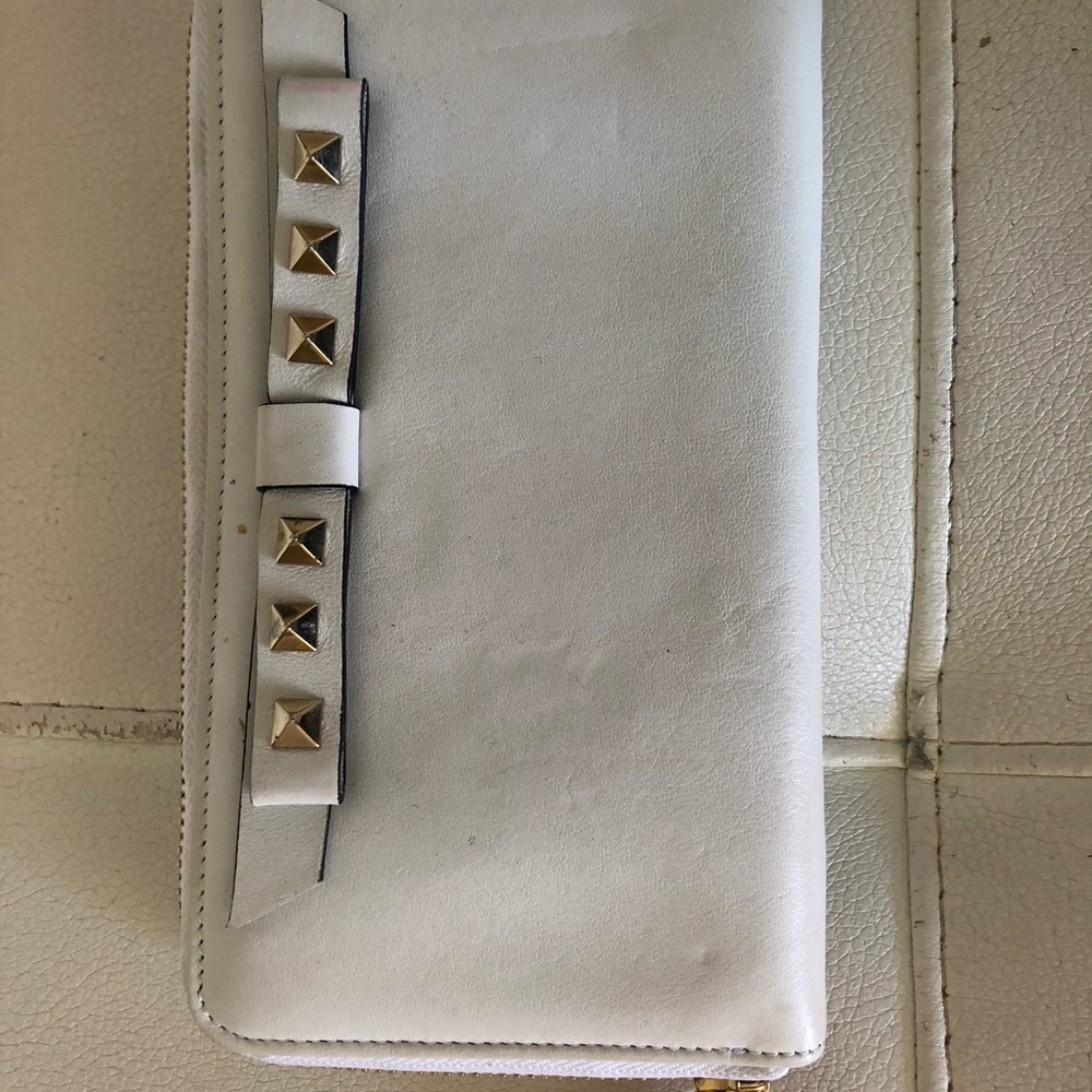 Valentino gold studded white zip around wallet